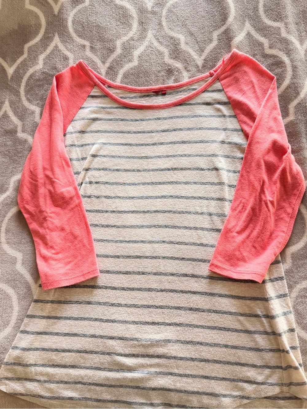 Striped Scoop Neck Top with Coral Sleeves